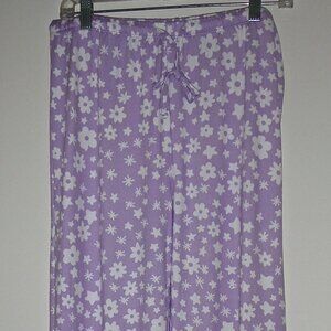 MIA & TESS WOMEN'S LOUNGE PANTS LAVENDER WITH WHITE FLOWERS & STARS SIZE L~NWT